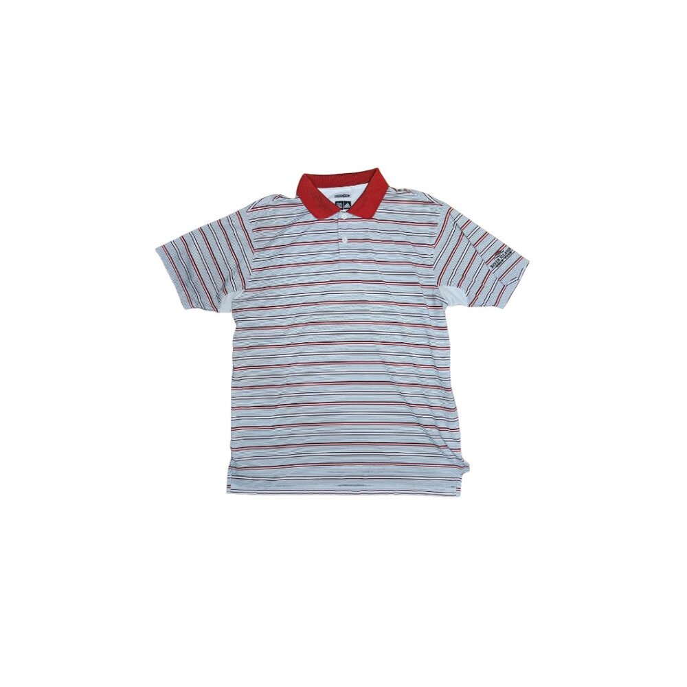 Adidas Men's Red and White Striped ClimaCool Golf Polo - Size M